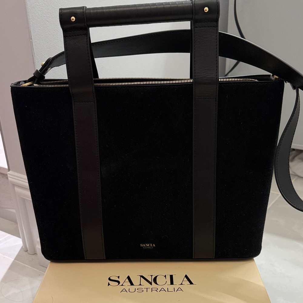 SANCIA Black Suede & Leather Satchel